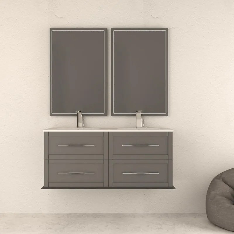 Mobile da bagno sospeso sotto lavabo L 120 x H 55 x P 46 cm grigio laccato opaco, 2 cassetti BADEN HAUS TIFFANY