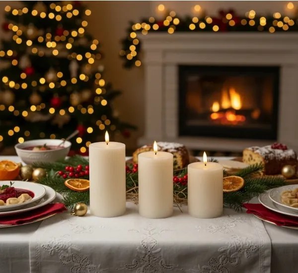 Set 3x candele LED BRILLO, LED/3xAAA, colore crema + telecomando