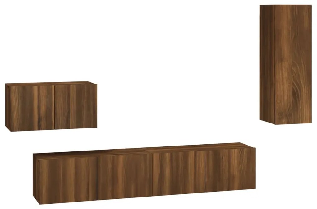 Set mobili porta tv 4 pz rovere marrone in legno multistrato