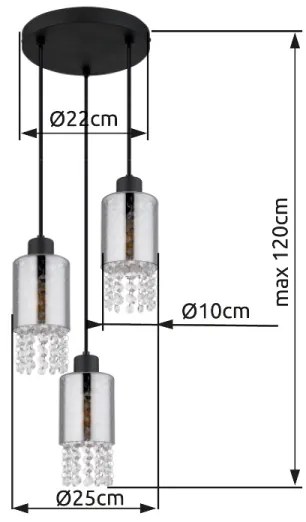 Globo 15799-3H - Lampadario a sospensione con filo BACKEY 3xE27/40W/230V diametro 25 cm nero