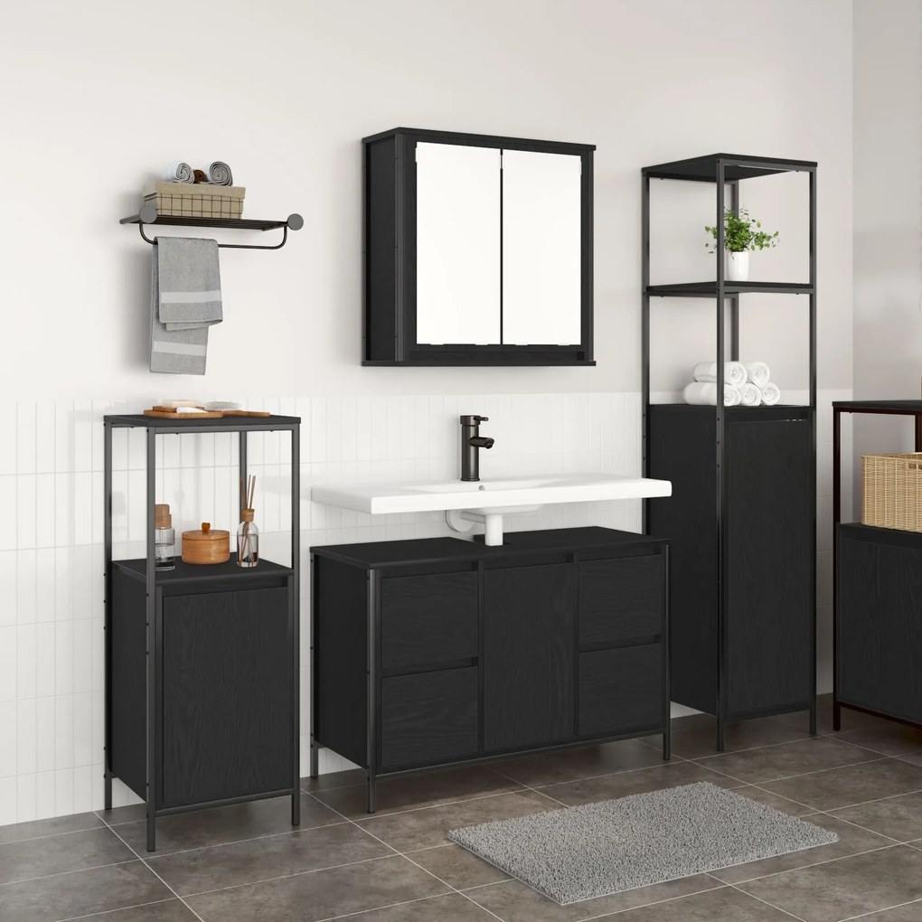 Set di mobili da bagno in 3 pezzi - legno ingegnerizzato rovere nero