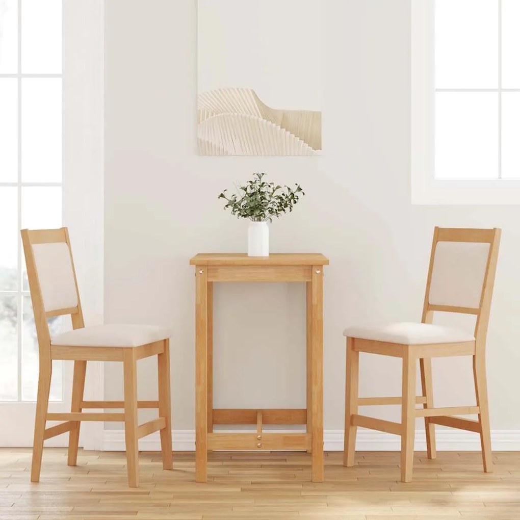 Sgabelli Da Bar Con Cuscini 2pz Naturale Legno Massello Hevea /