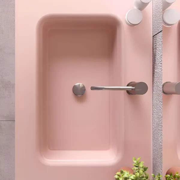Mobile bagno sospeso 80 cm con lavabo e 2 cassetti LYRA Rosa Opaco