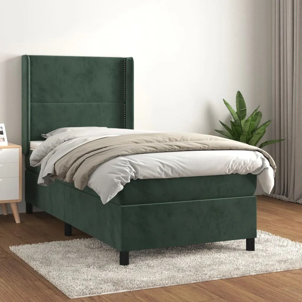 Giroletto A Molle Con Materasso Verde Scuro 100x200 Cm Velluto /