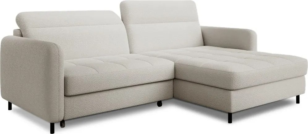 Divano angolare color crema allungabile/con contenitore (con penisola a destra/con chaise lounge) e rivestimento in bouclé Gomsi – ELTAP