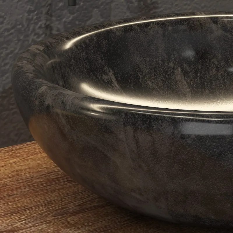 Kamalu - Lavabo in marmo colore nero 40cm con bordo arrotondato | Litos-SC40