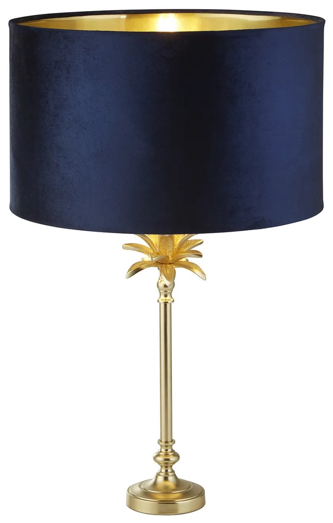 Lampada Da Scrivania Contemporanea Palma Ottone Velluto Blu 1 Luce E27