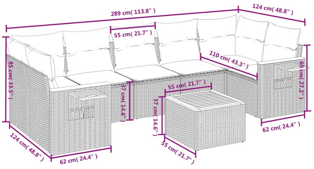 Set Divani da Giardino con Cuscini 8 pz Nero in Polyrattan