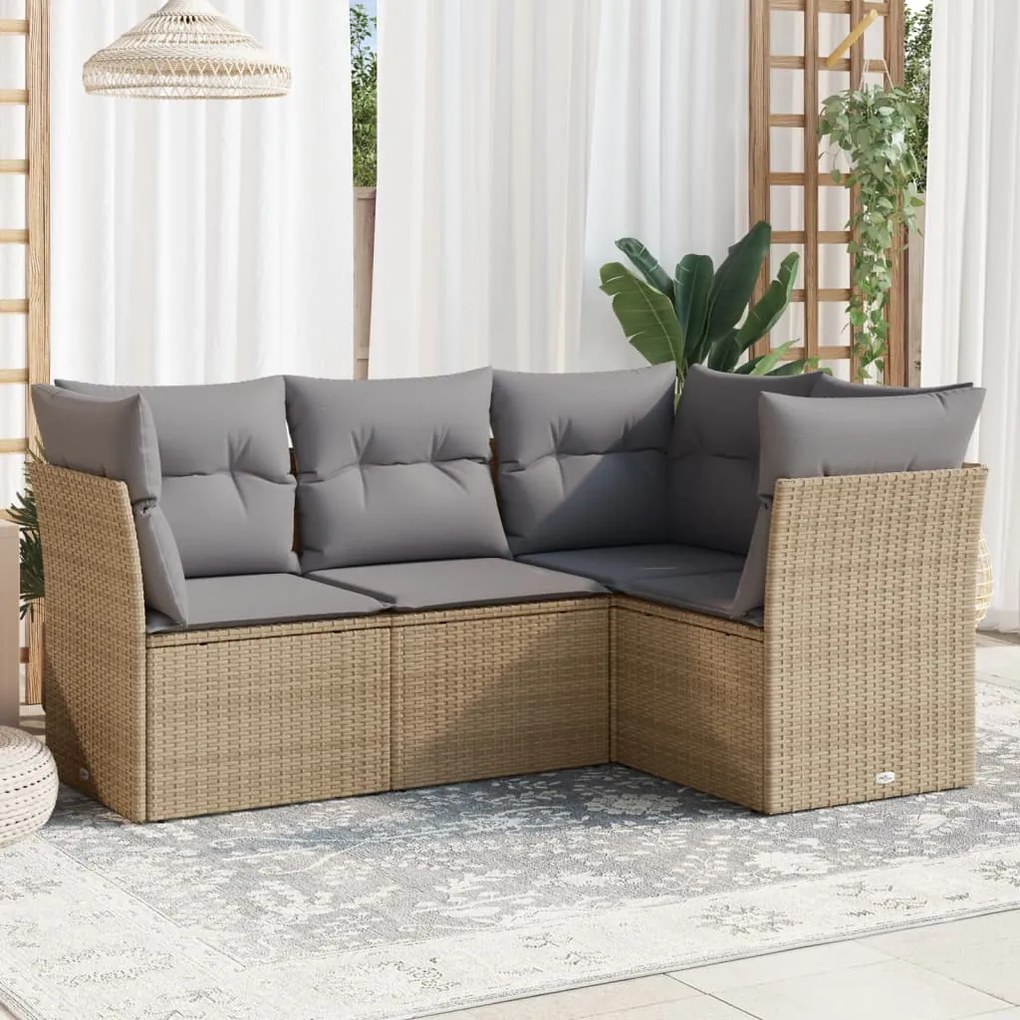 Set divano da giardino 4 pz con cuscini beige in polyrattan