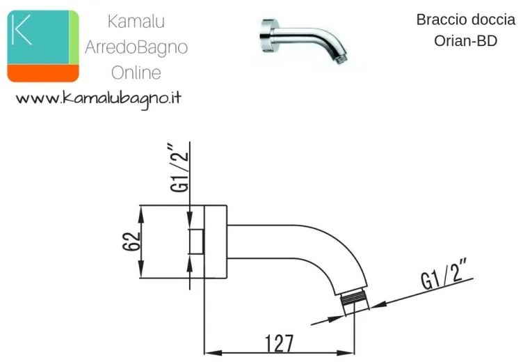 Kamalu - braccio doccia a muro lungo 13cm modello orian-bd