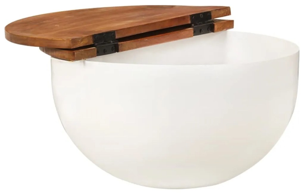 Tavolino da salotto bianco 50x27 cm legno massello di recupero