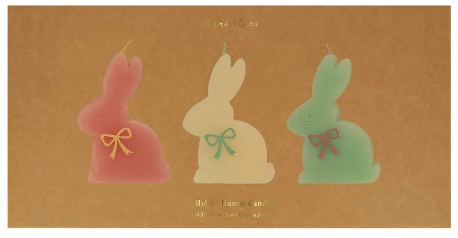 Candele con motivo pasquale in set da 3 pezzi tempo di combustione 2 h Bunny - Meri Meri