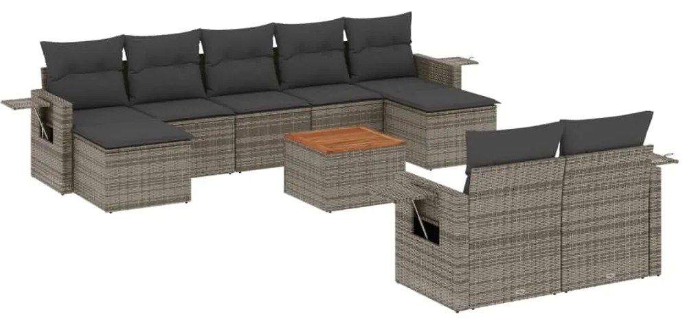 Set divano da giardino 10 pz con cuscini grigio in polyrattan