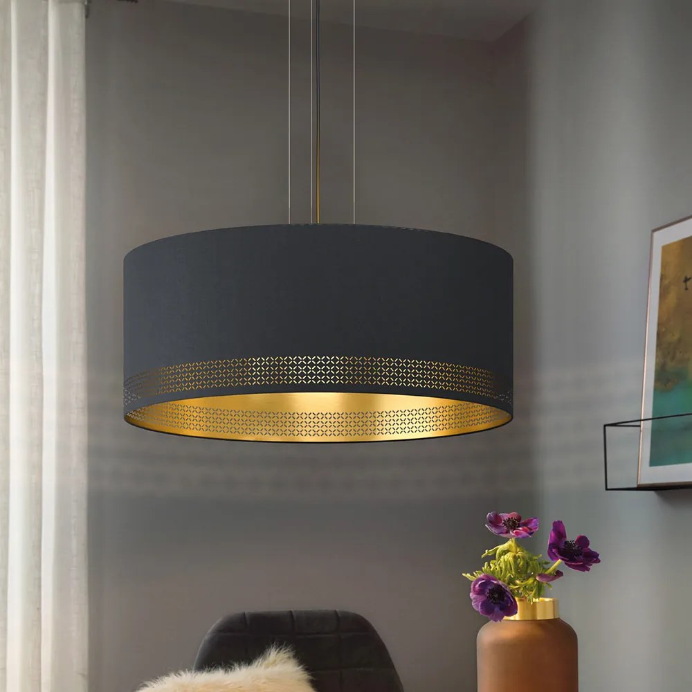 Lampadario Moderno Esteperra 3 Luci Acciaio Nero