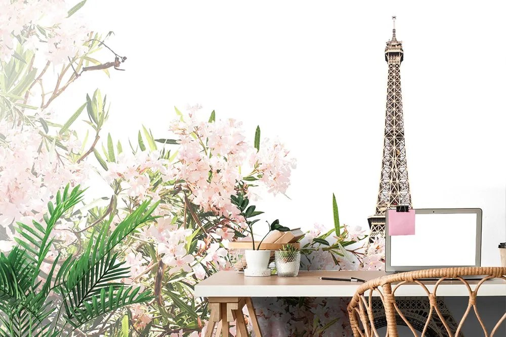 Carta da parati – Torre Eiffel e fiori rosa