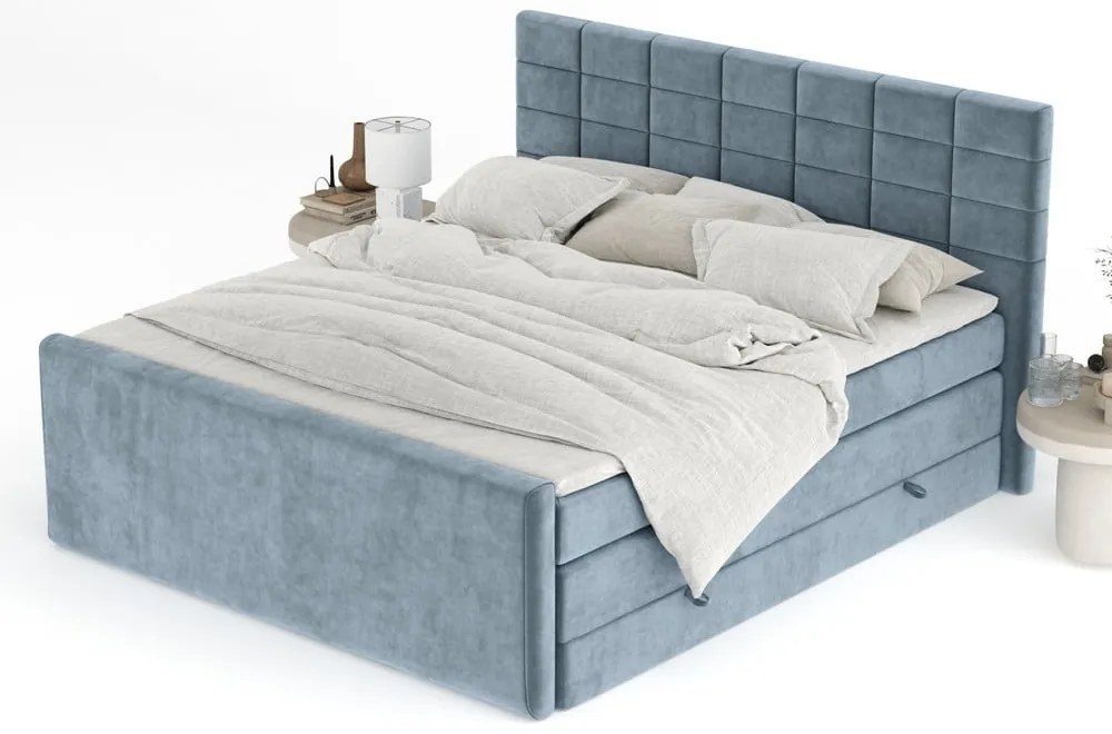 Letto boxspring blu con contenitore 140x200 cm Ava – Maison de Rêve