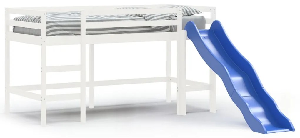 Letto soppalco scivolo bambini bianco 90x200 cm massello pino
