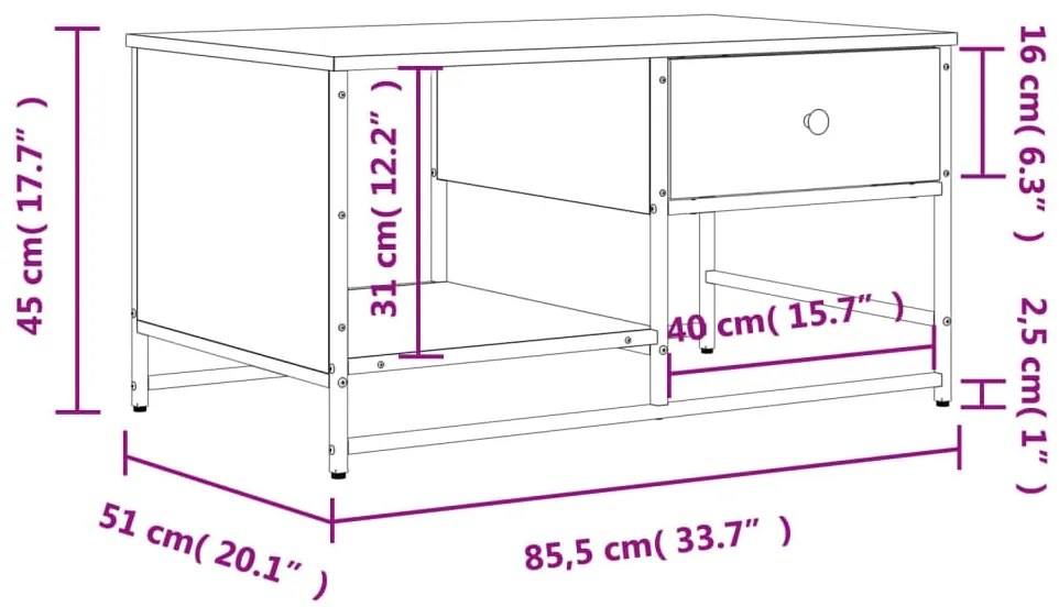 Tavolino Salotto Rovere Sonoma 85,5x51x45 cm Legno Multistrato