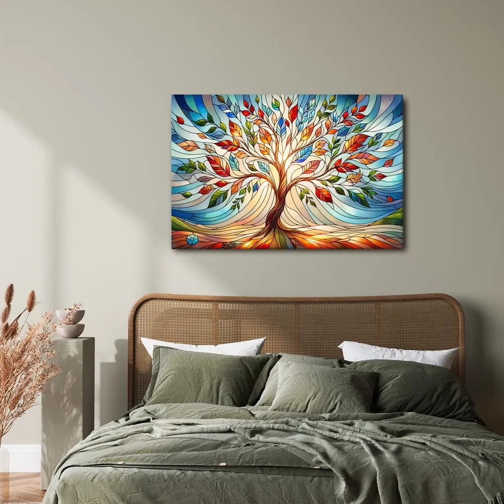 Quadro su tela – Albero della vita in vetrata colorata