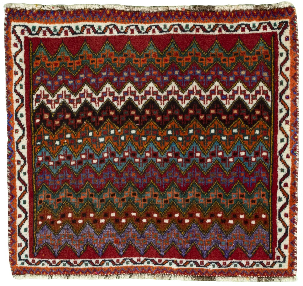 Shiraz Tappeto 50 x 60 Rosso (Iran) Annodato A Mano