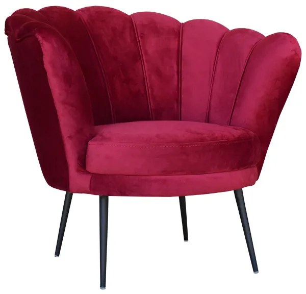 Poltrona in velluto Bordeaux - modello conchiglia e gambe metallo nero