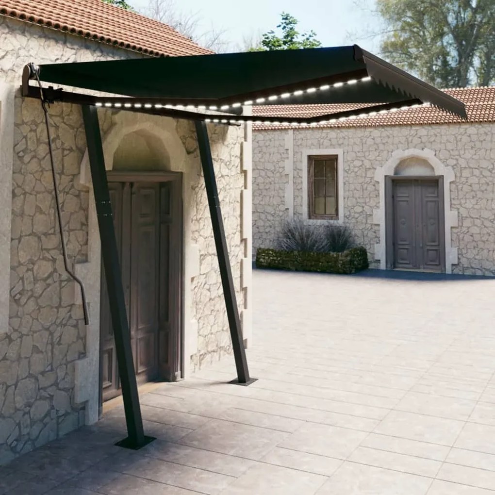 Tenda Da Sole Retrattile Manuale Con Led 3,5x2,5m Antracite /