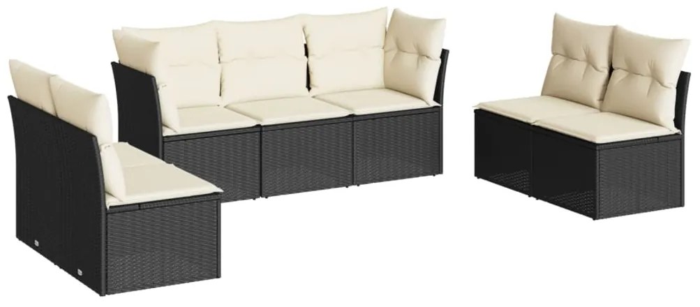 Set divani da giardino con cuscini 7pz nero polyrattan