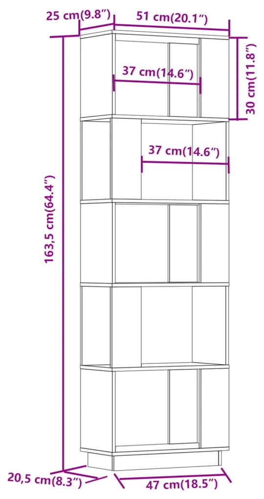 Libreria/Divisorio Grigio 51x25x163,5 cm Legno Massello di Pino