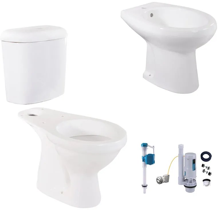 Coppia sanitari distanziato scarico a pavimento Lake WC: P 64.5 x L 36 x H 39.7 cm, bidet: P 52 x L 36 x H 39.5 cm