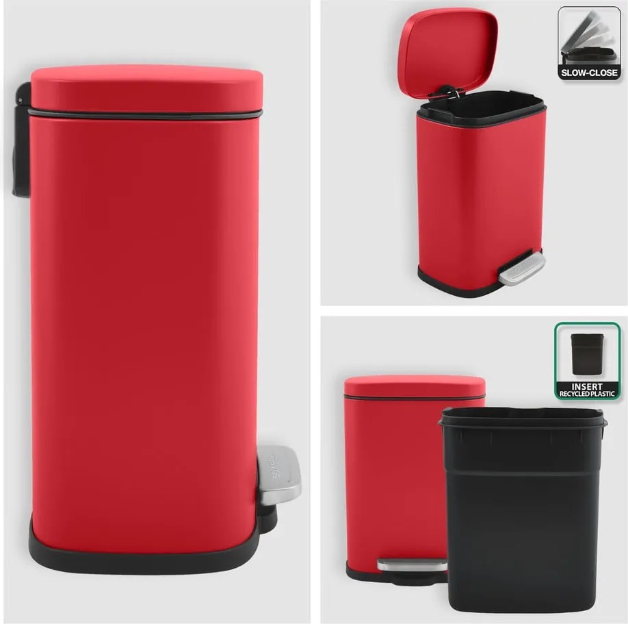 Cestino per la spazzatura rosso in acciaio con pedale 5 l Akira – Spirella