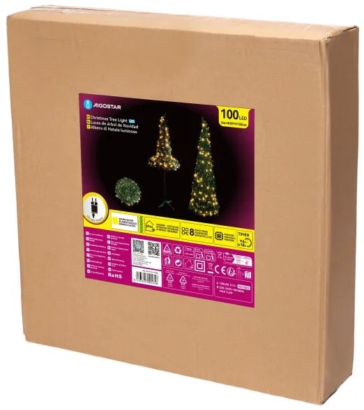 Aigostar - Albero di Natale LED per esterni 100 LED/230V 1,5 m IP44 verde bianco caldo
