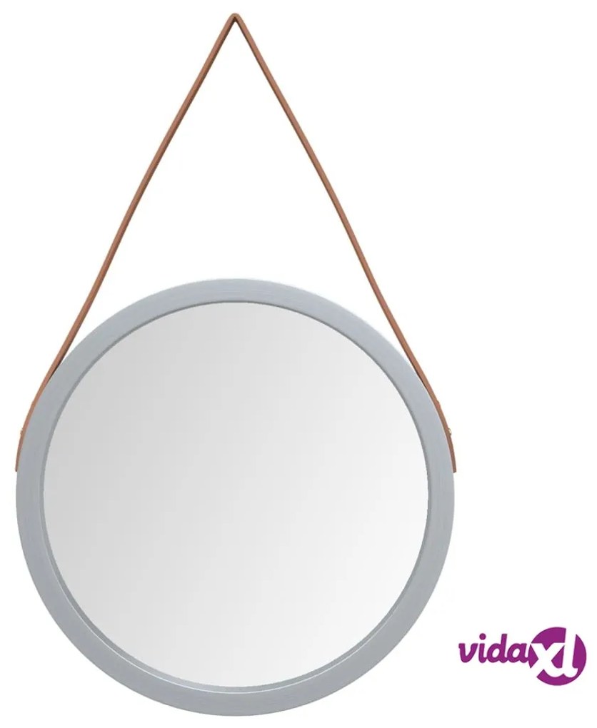 vidaXL Specchio da Parete con Cinghia Argento Ø 45 cm