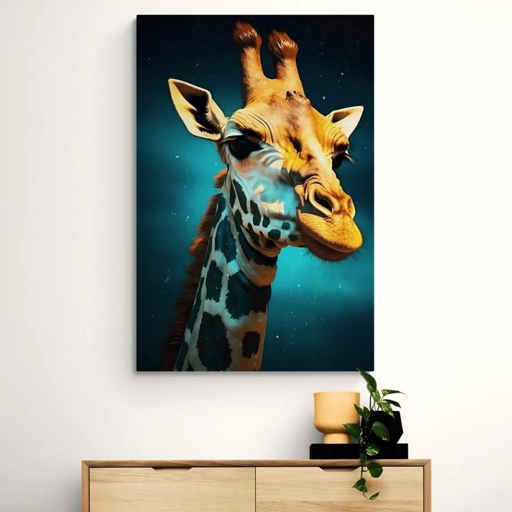 Quadro su tela – Giraffa blu-oro