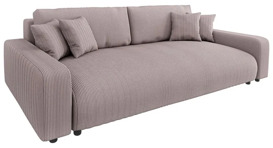 Divano rosa chiaro allungabile/con contenitore con rivestimento in velluto a coste 234 cm Sara – Ropez