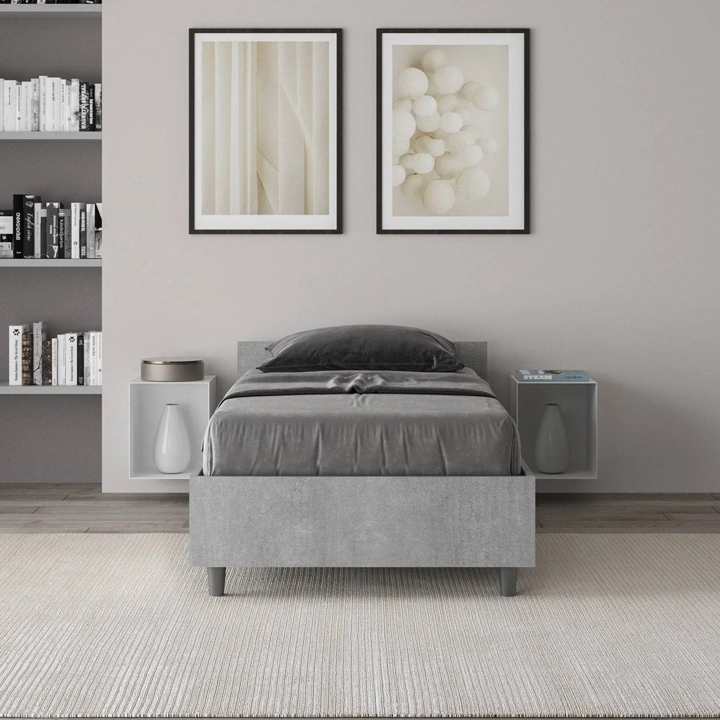 Letto singolo senza rete, con rete e contenitore 80x200 Nuamo, Cemento / Con Rete