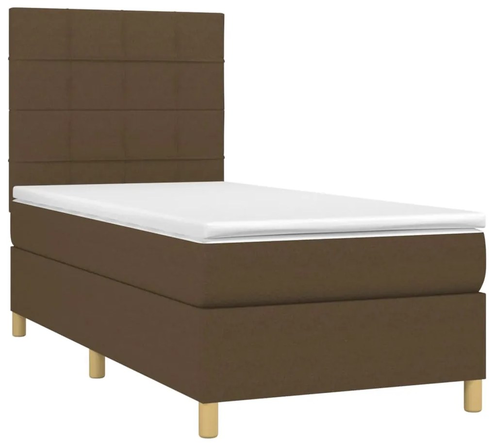 Letto a Molle Materasso e LED Marrone Scuro 90x190cm in Tessuto