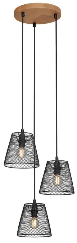 Lampadario Design Wood&Style nero  3x E14 Ø21cm