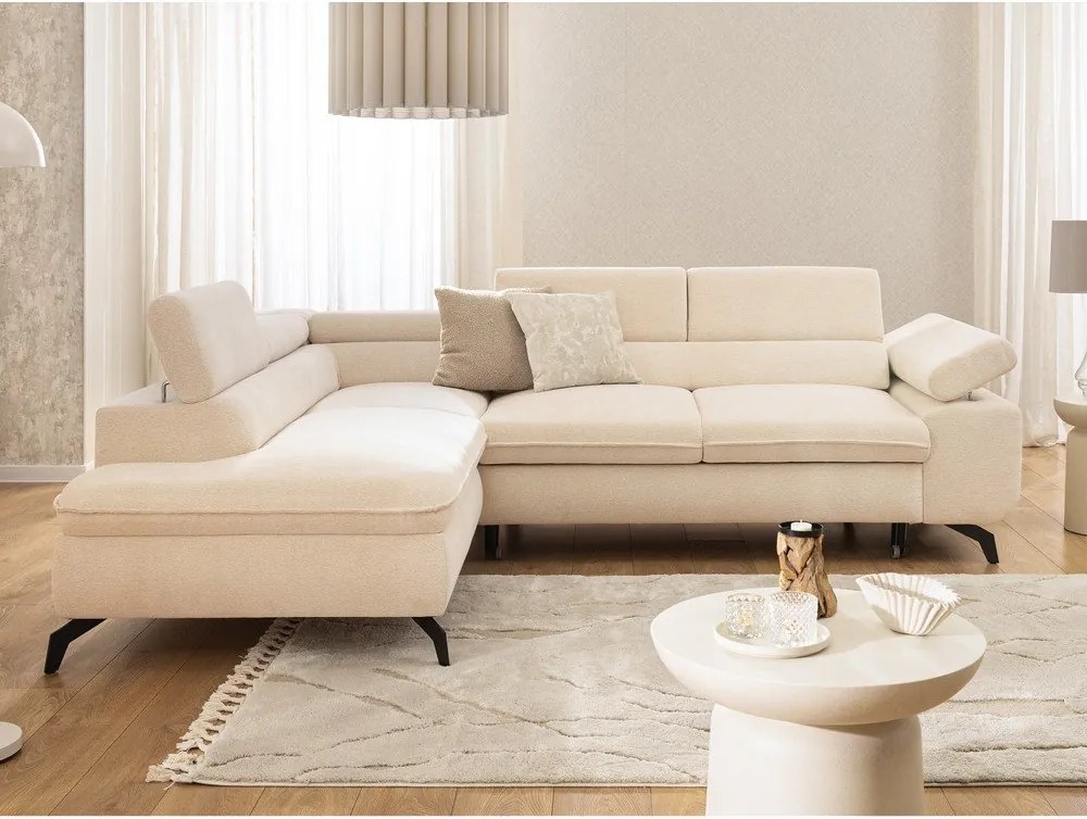 Divano angolare color crema (con penisola a sinistra/a L) con rivestimento in ciniglia Marbeya – Ropez