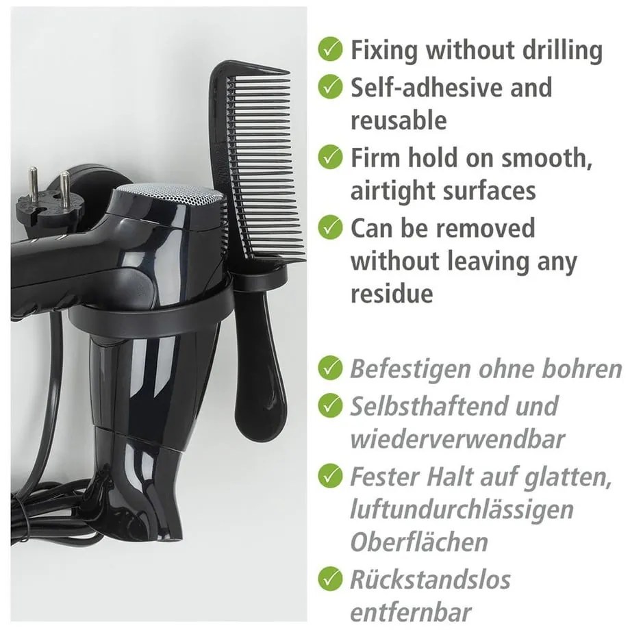 Supporto per asciugacapelli a parete Static-Loc® nero Pavia - Wenko