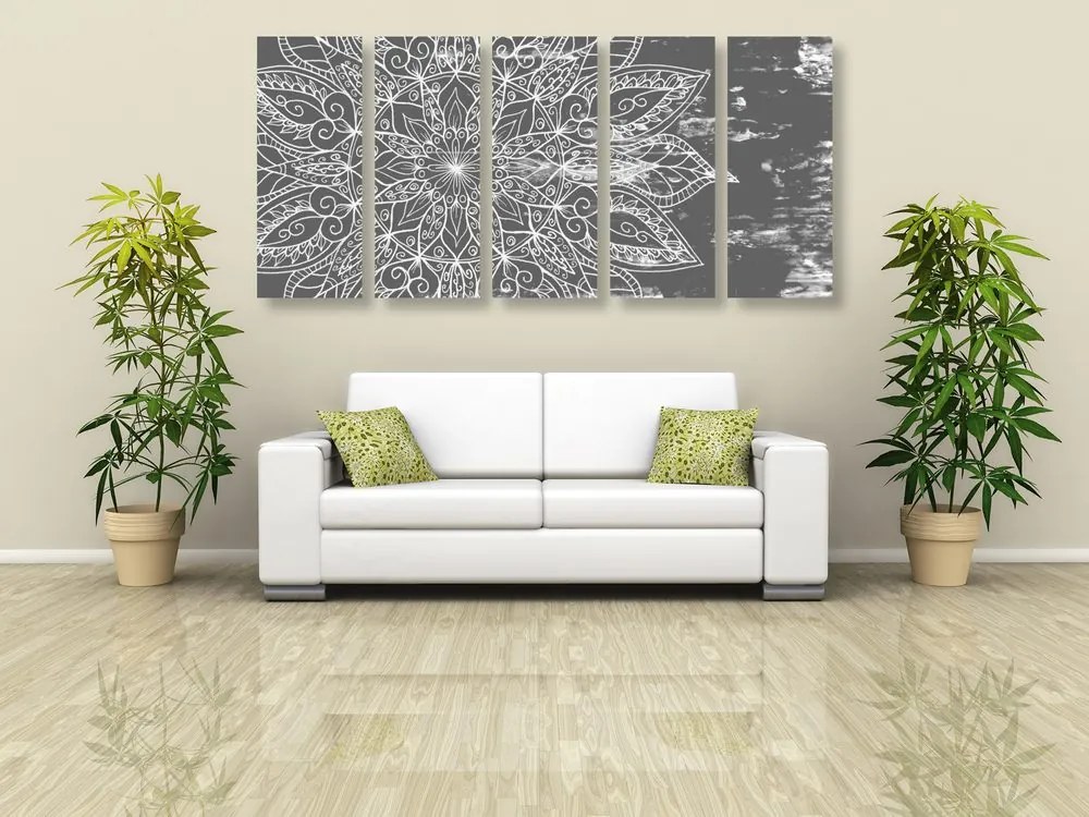 Quadri 5 pezzi – Texture di Mandala in bianco e nero