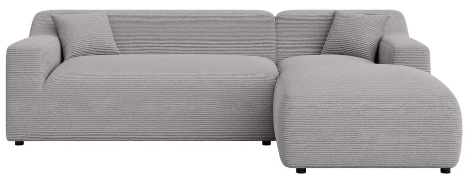 Divano angolare grigio chiaro (con penisola a destra e chaise lounge) rivestito in velluto a coste Martin – Ropez