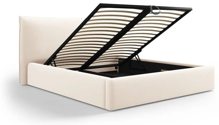 Letto matrimoniale imbottito crema con contenitore e doghe 140x200 cm Elio - Milo Casa