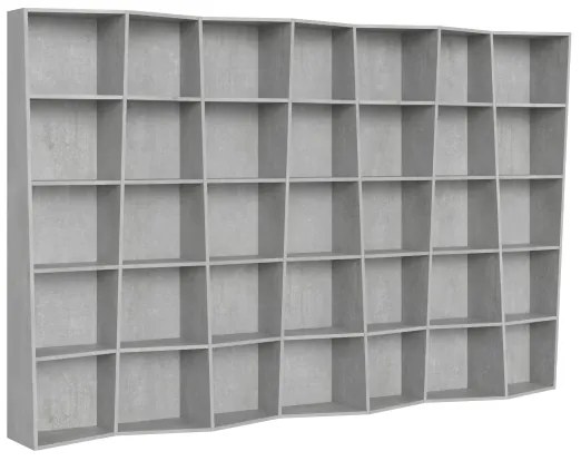 Libreria in legno Cemento 317x200h cm con 7 elementi e vani trapezoidali TREK
