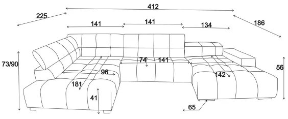 Divano angolare a U TROPEA sinistro marrone