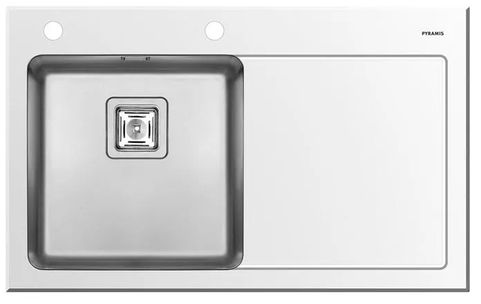 Lavello integrato 1 vasca con gocciolatoio a destra PYRAMIS Crystalon vetro L 53 x L 86 cm bianco