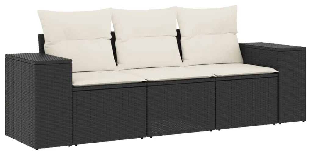 Set divani da giardino 3 pz con cuscini in polyrattan nero