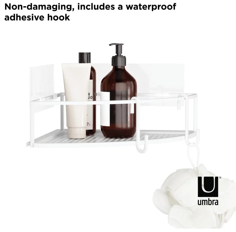 Mensole angolari bianche autoportanti in acciaio per bagno 2 pezzi Cubiko - Umbra