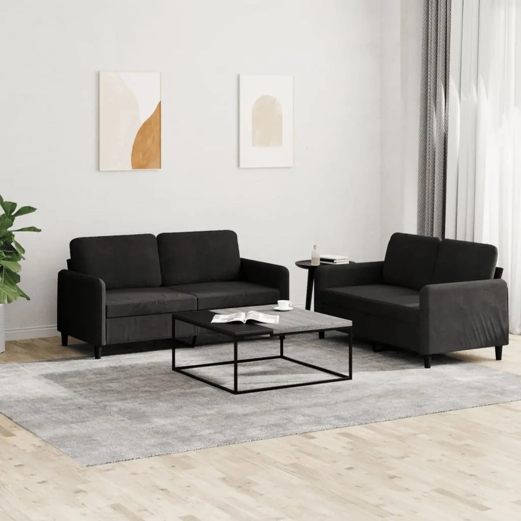 Set Di Divani 2 Pz Nero İn Velluto /