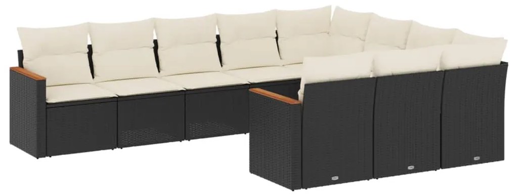 Set Divani da Giardino 10pz con Cuscini in Polyrattan Nero