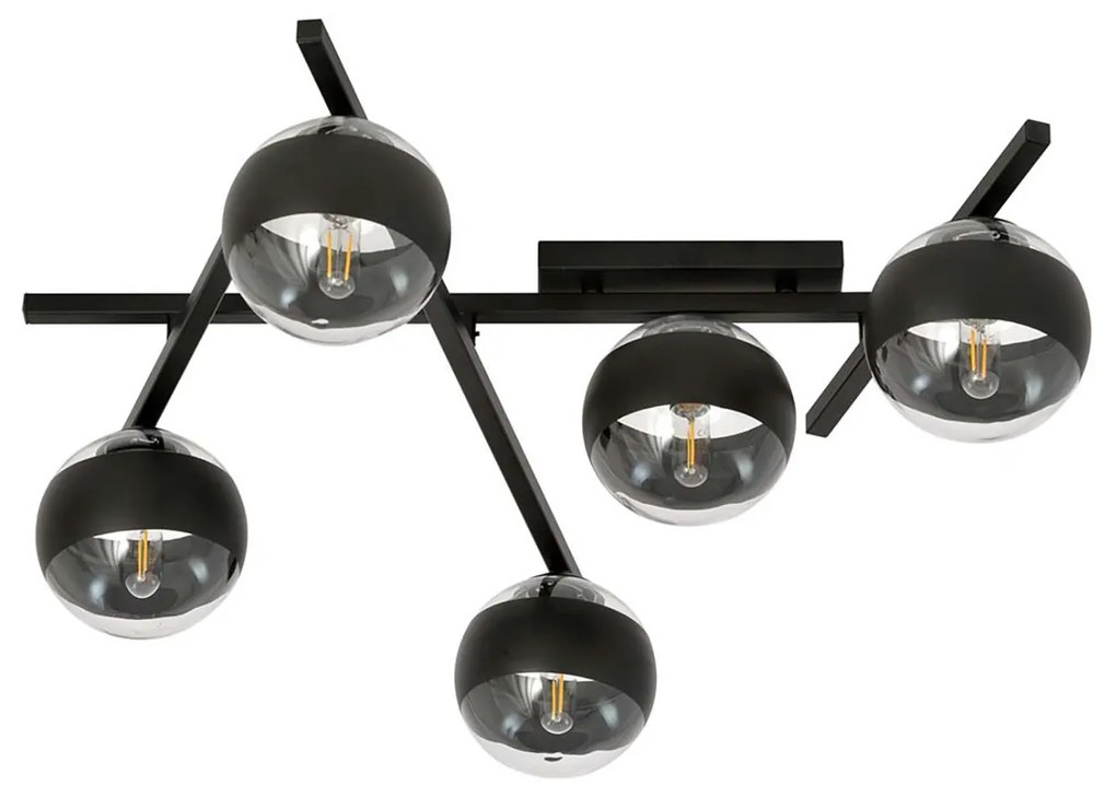 Plafoniera Moderna Teti Acciaio Nero 5 Luci E14 Ip20